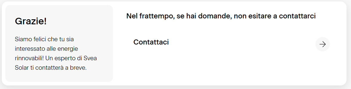 Sul sito Svea Solar è possibile solo inviare una richiesta generica di preventivo