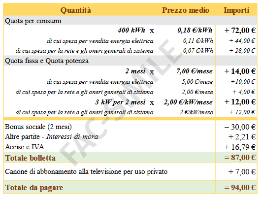 Fac Simile Scontrino dell'Energia